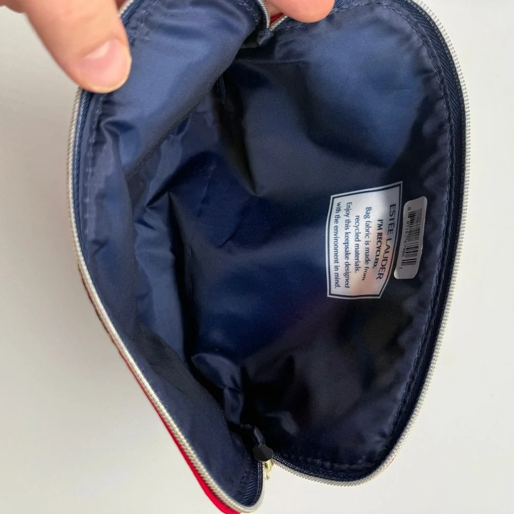 Estee Lauder Makeup Bag Multicolor Plaid Crest Recycled Pouch